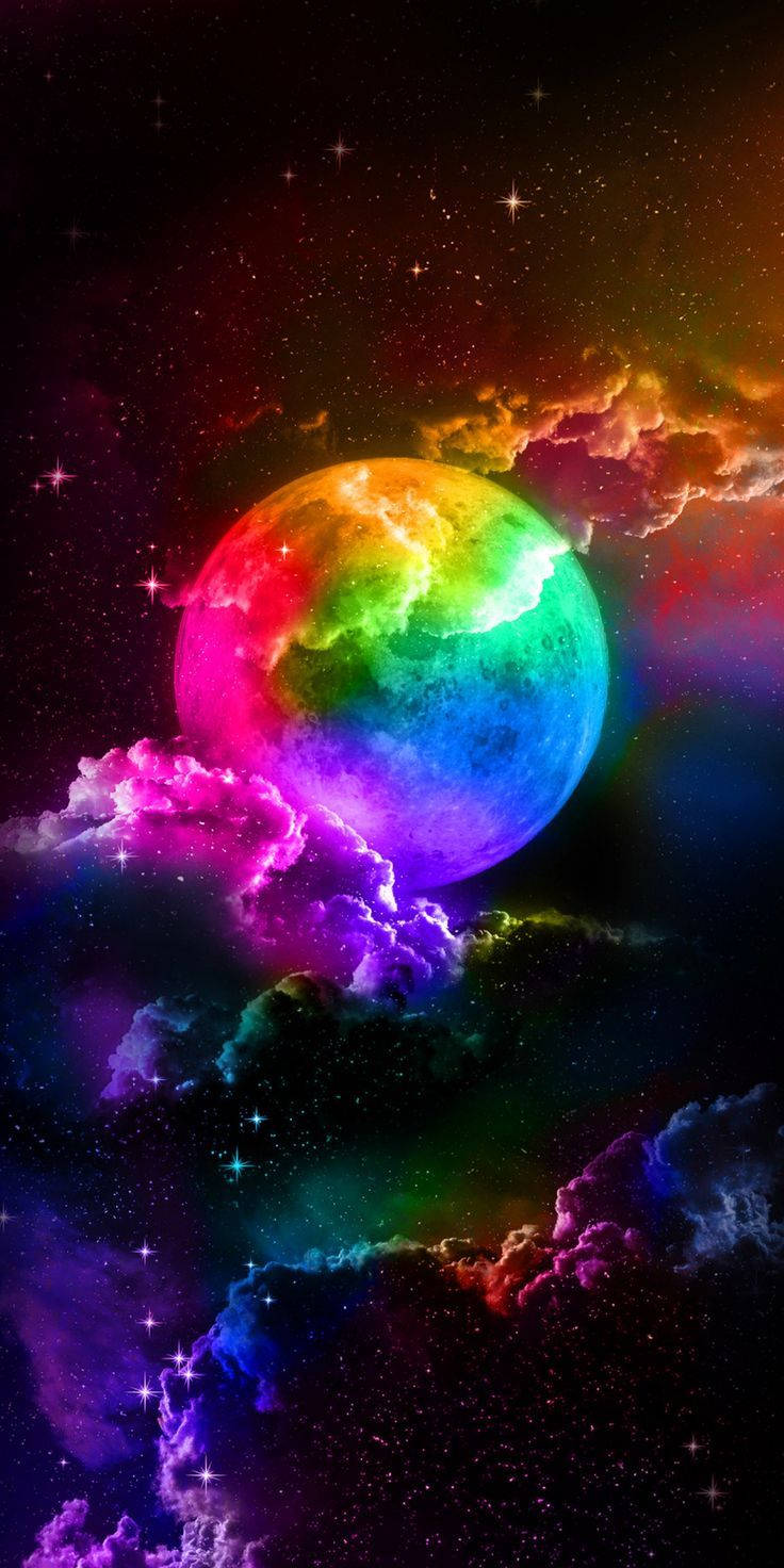 Iphone 7 Plus Space Rainbow Moon And Clouds Wallpaper