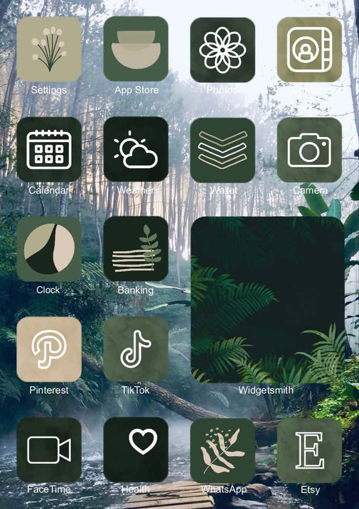 A Screenshot Of The App With Various Icons In The Forest