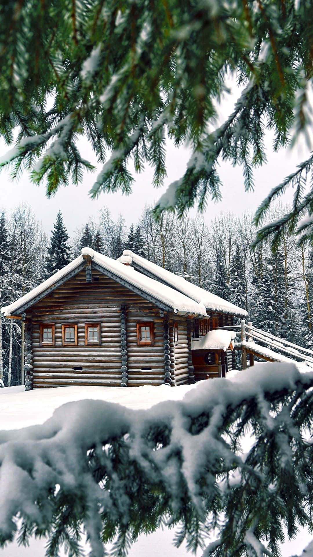 iPhone jule sne hjem skov animeret tapet Wallpaper