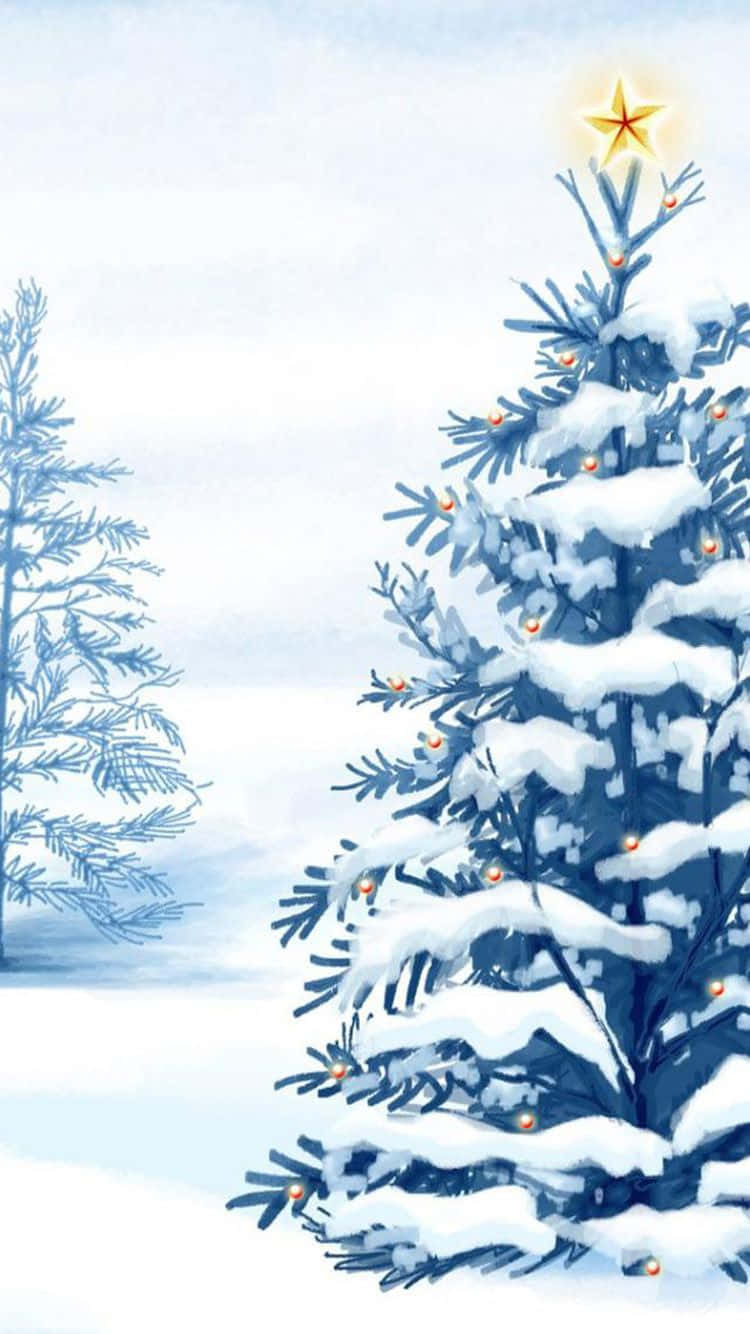 iPhone Juletræ Evergreen Snemåne Tapet Wallpaper
