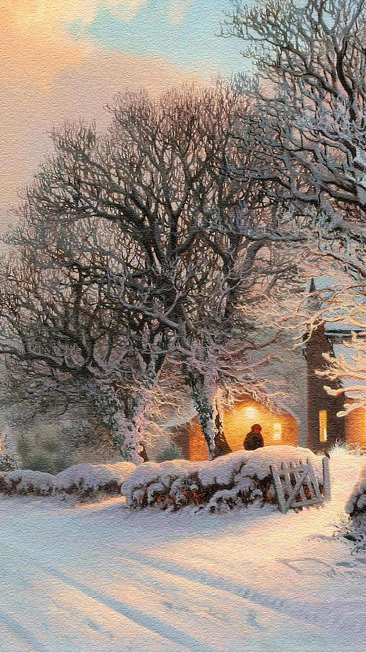 Iphoneweihnachts Schnee Karge Bäume Wallpaper