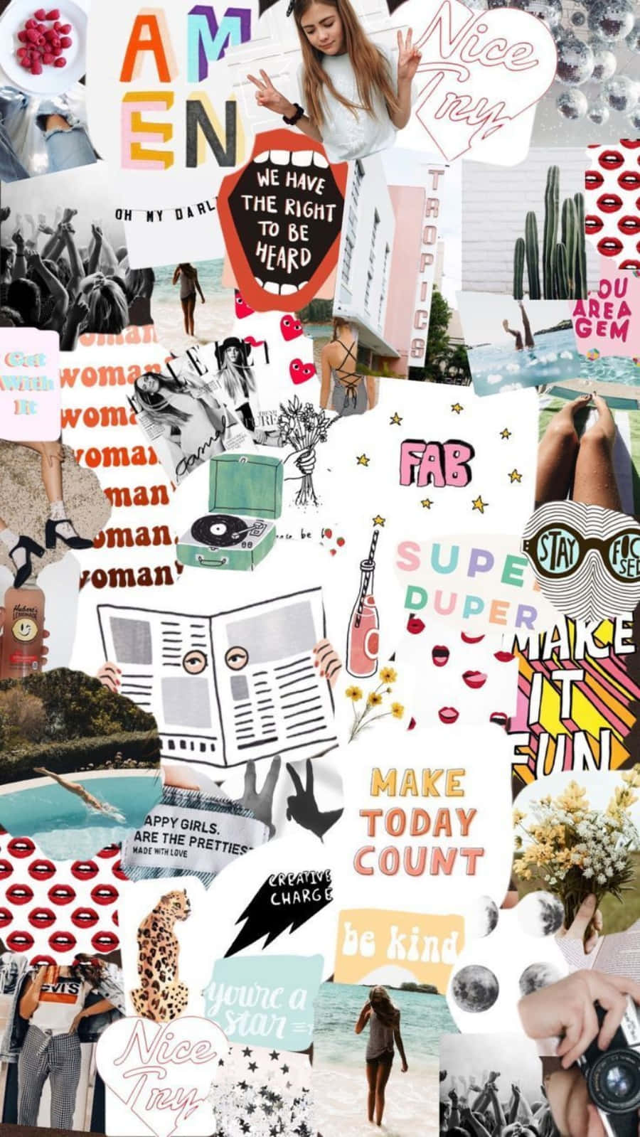 Jump into the World of Design with this Fun and Colorful iPhone Collage Wallpaper