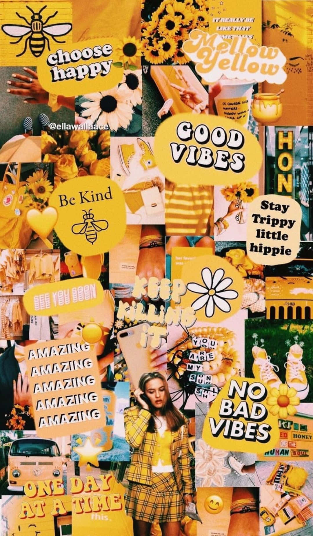 Collagede Imágenes Amarillas Con Frases Para Iphone. Fondo de pantalla