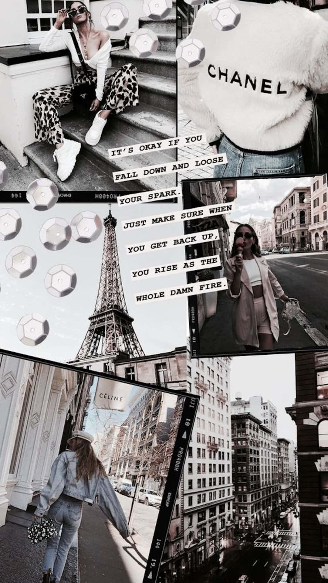 Collagedi Iphone Della Torre Eiffel E Citazioni. Sfondo