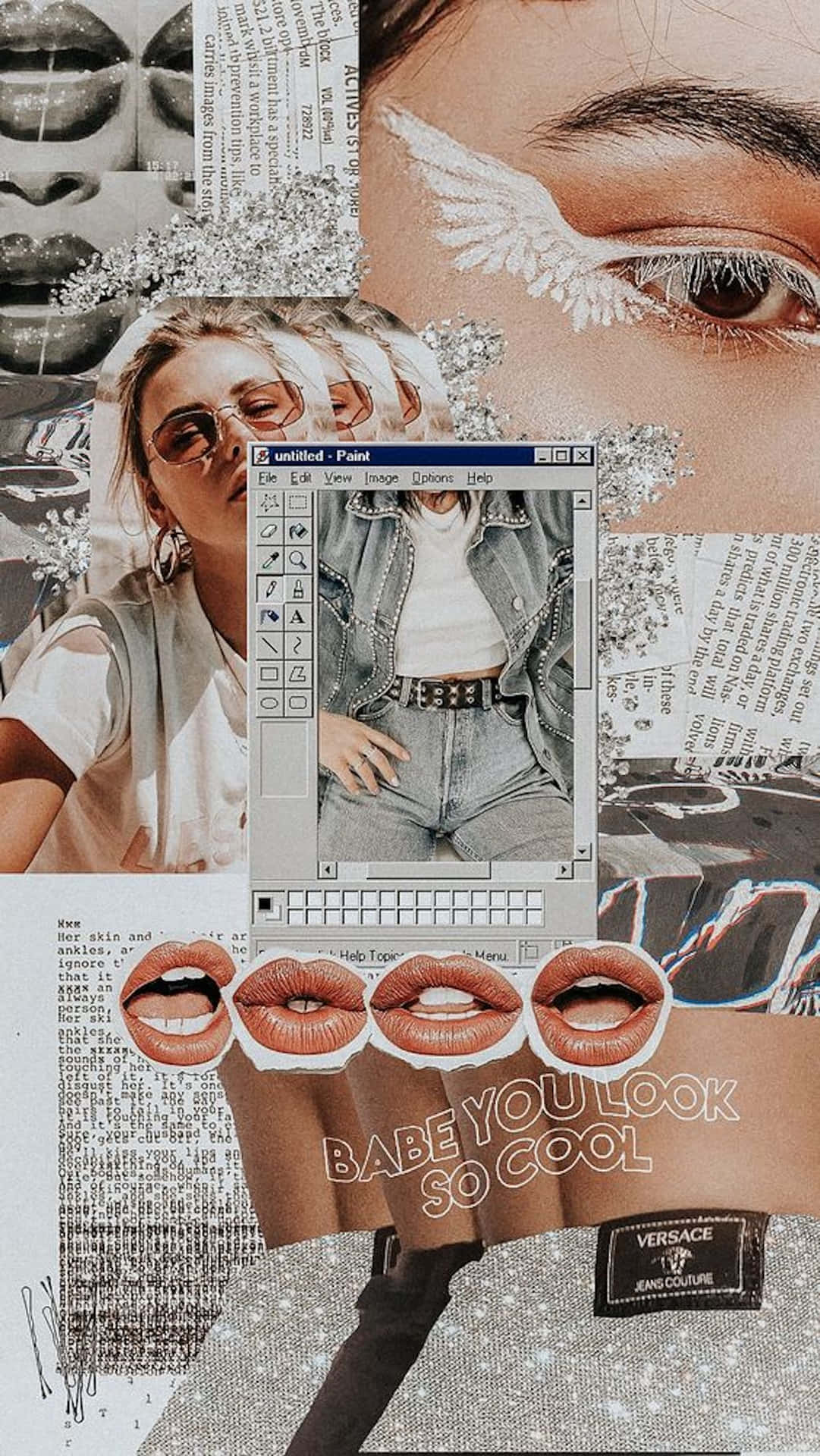 iPhone Collage med kvinde læber og ansigt Wallpaper