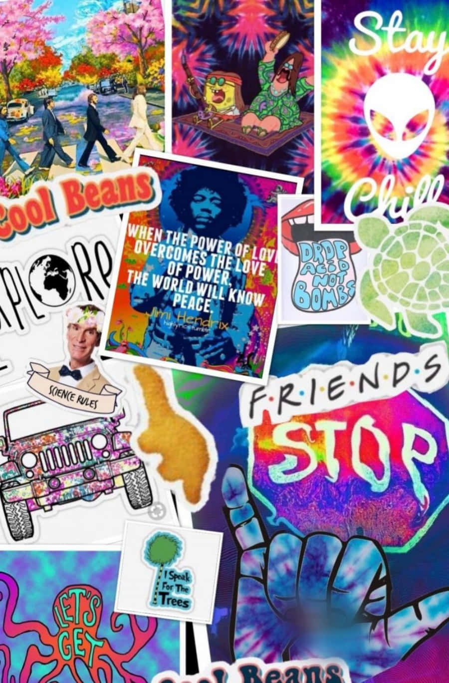 A Collage Of Various Tee - Dye Stickers Wallpaper