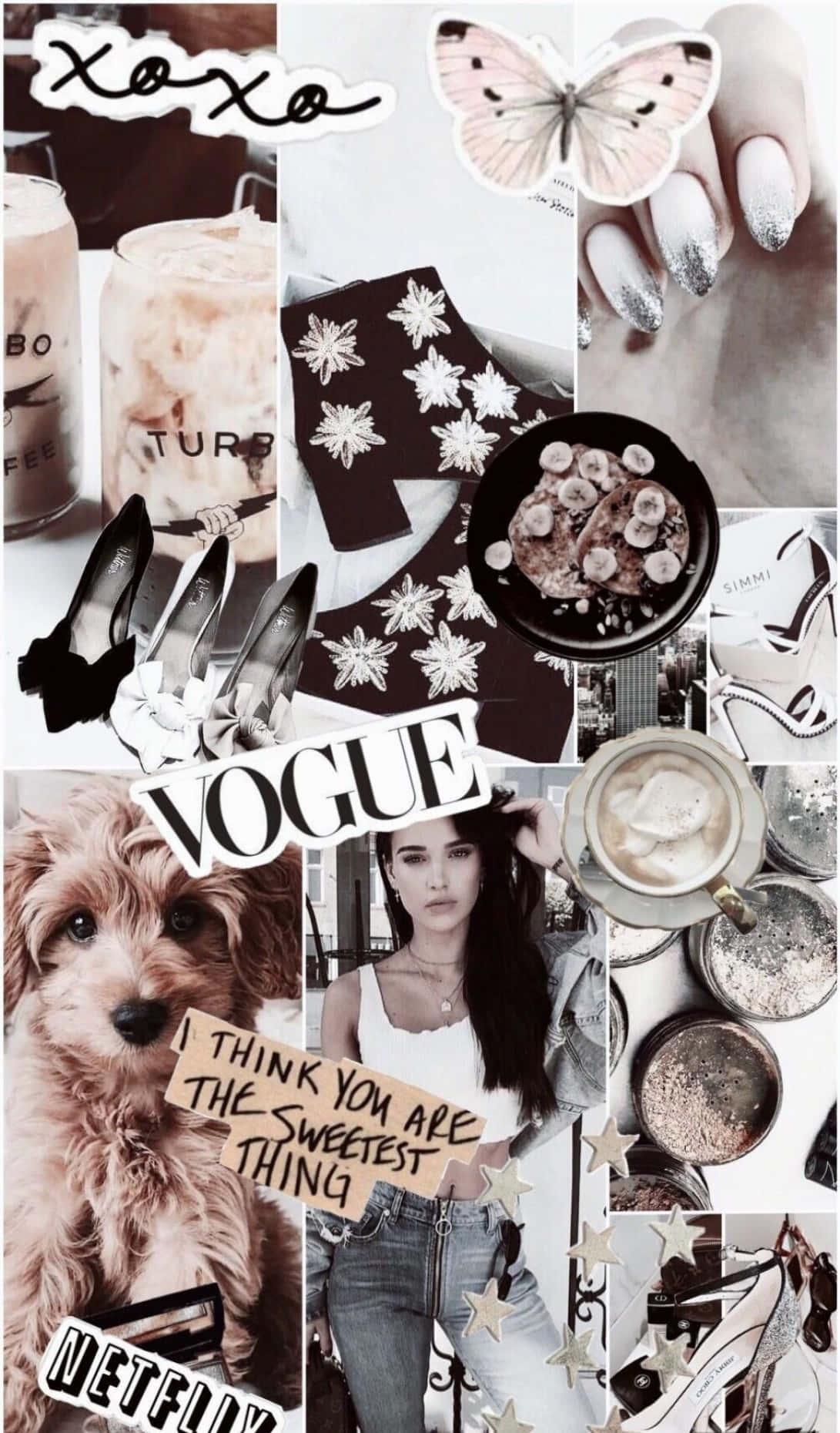 Collagedi Iphone Con Caffè E Testo Di Vogue Sfondo