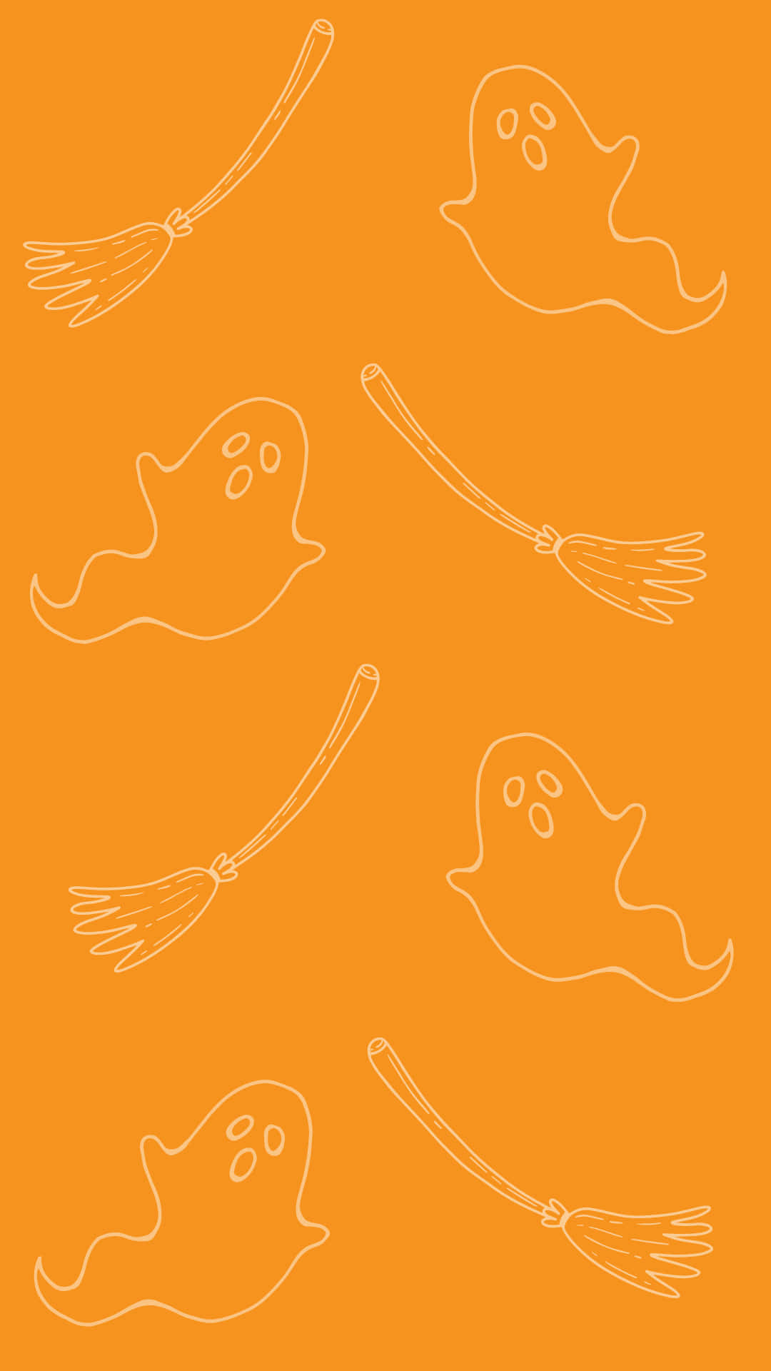 Ghosts And Brooms On An Orange Background