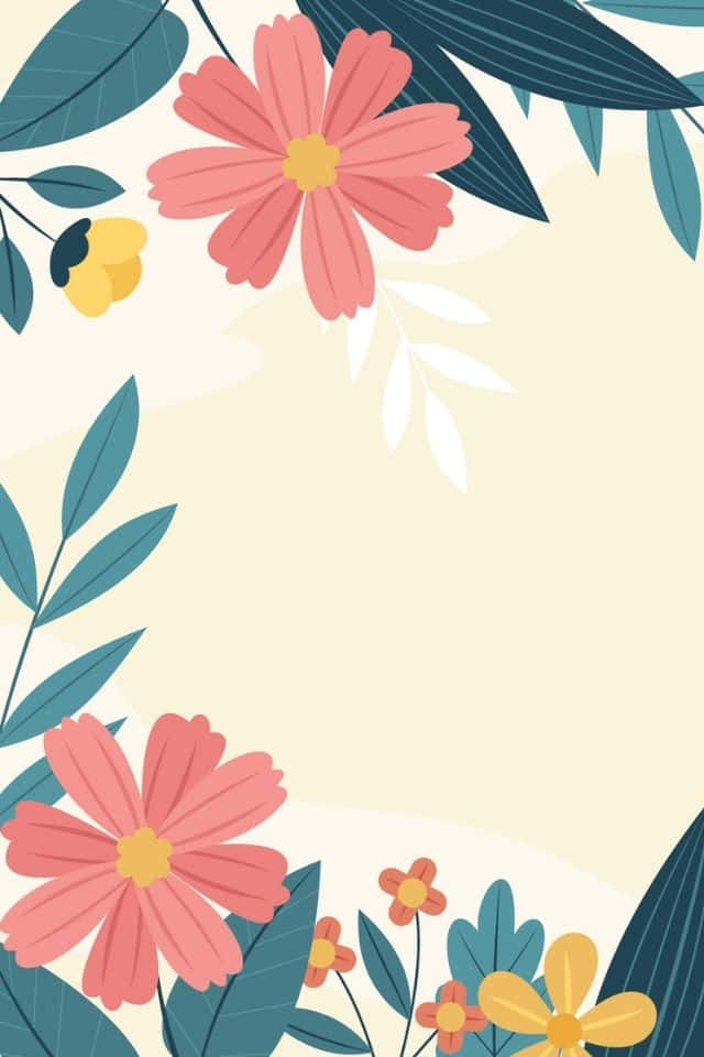 A Colorful Floral Background With Leaves And Flowers