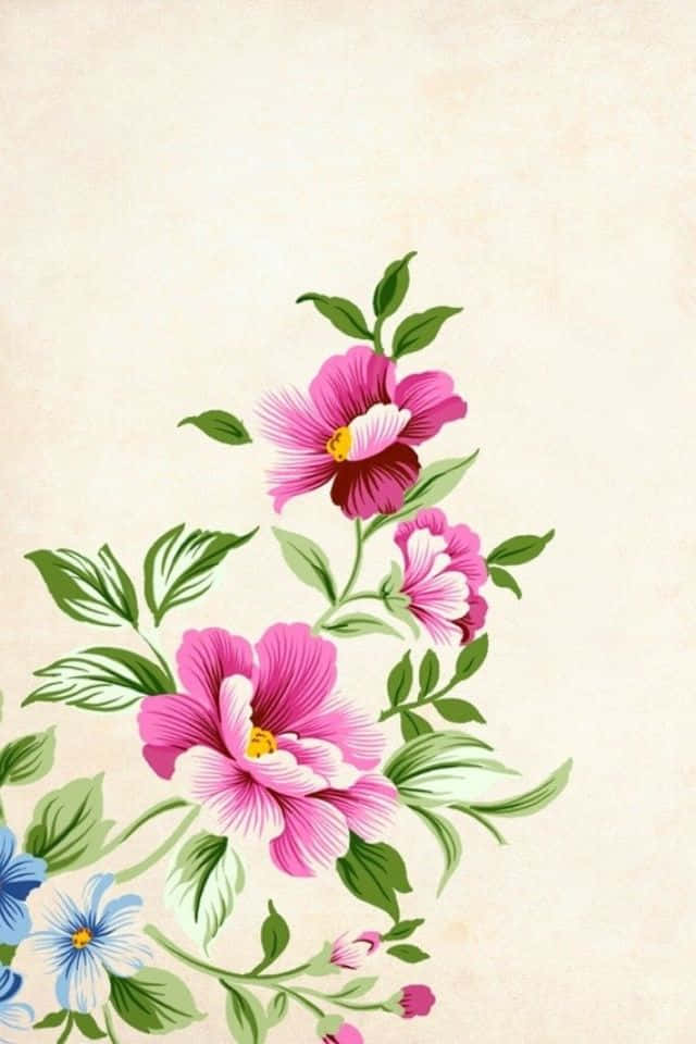 A Painting Of Flowers On A Beige Background