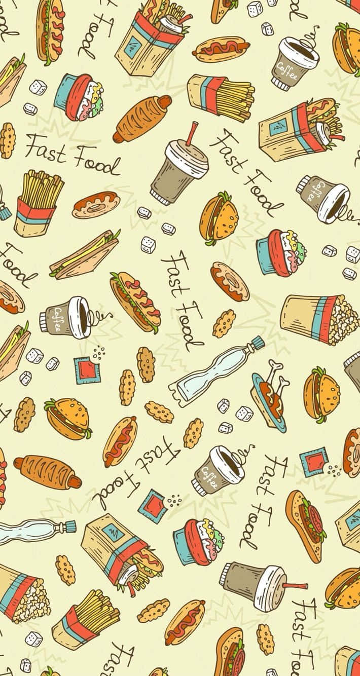 A Pattern Of Food And Drink Items Wallpaper