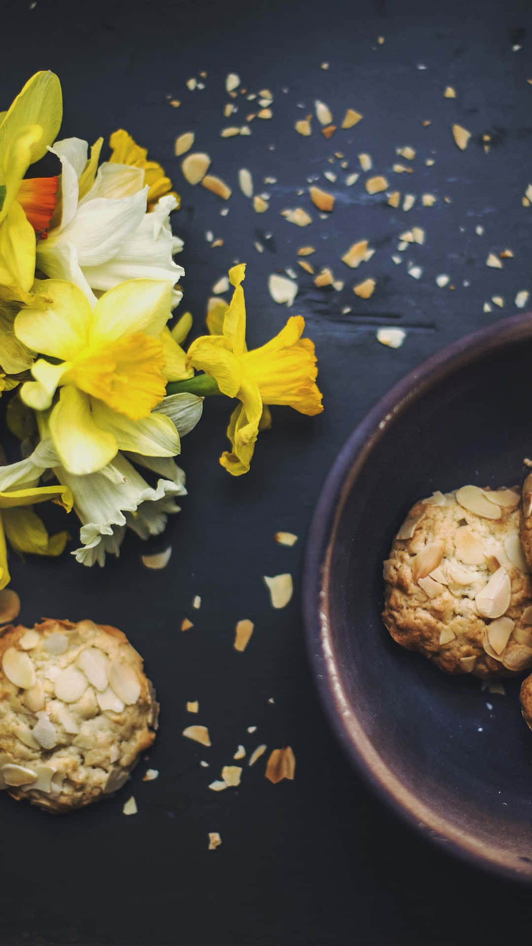 Almond Cookies With Daffodils On A Plate Wallpaper