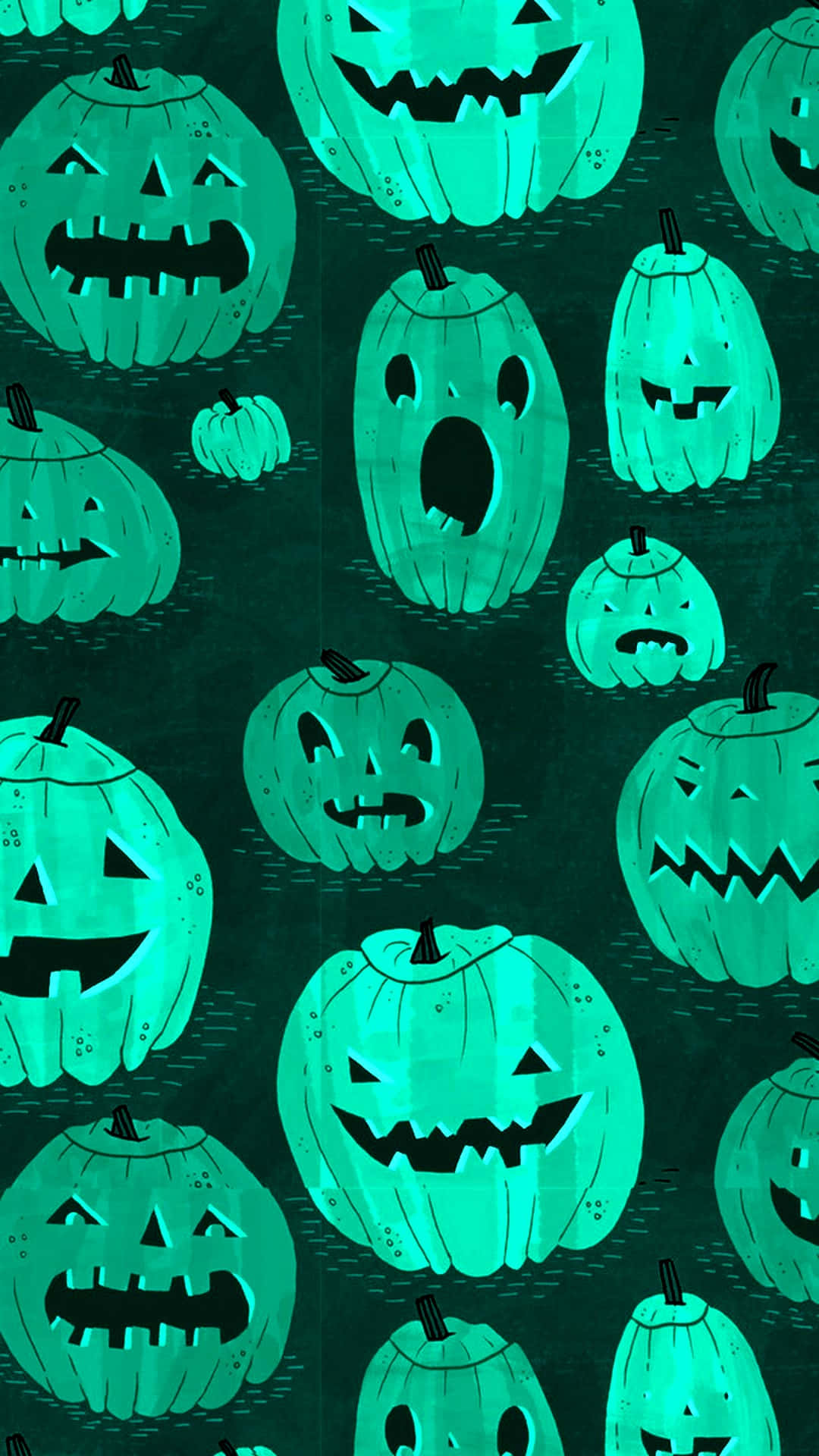 Fondode Pantalla De Halloween Para Iphone Con Calabazas Verdes Jack O'lanterns.