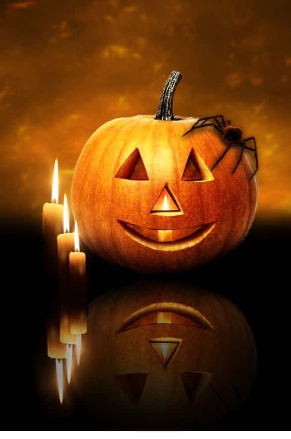 Jacko'lantern Och Ljus För Iphone Halloween Bakgrundsbild