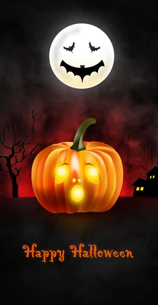 Fondode Pantalla De Halloween Para Iphone: Luna Llena Sobre Jack O'lantern.