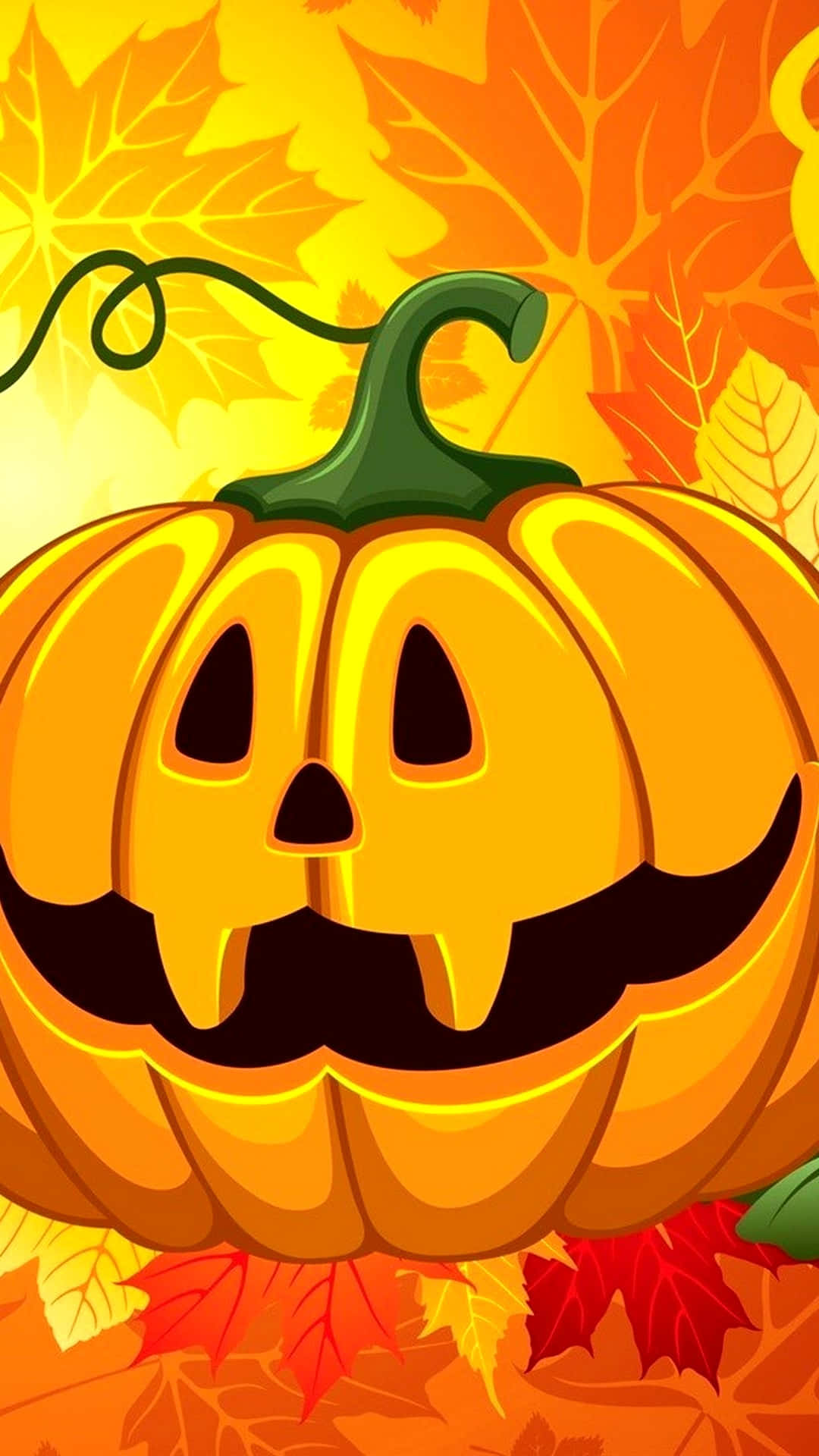 Sfondodi Halloween Per Iphone Con Grafica Di Jack O'lantern (la Zucca Intagliata A Forma Di Faccia) E Foglie D'acero.