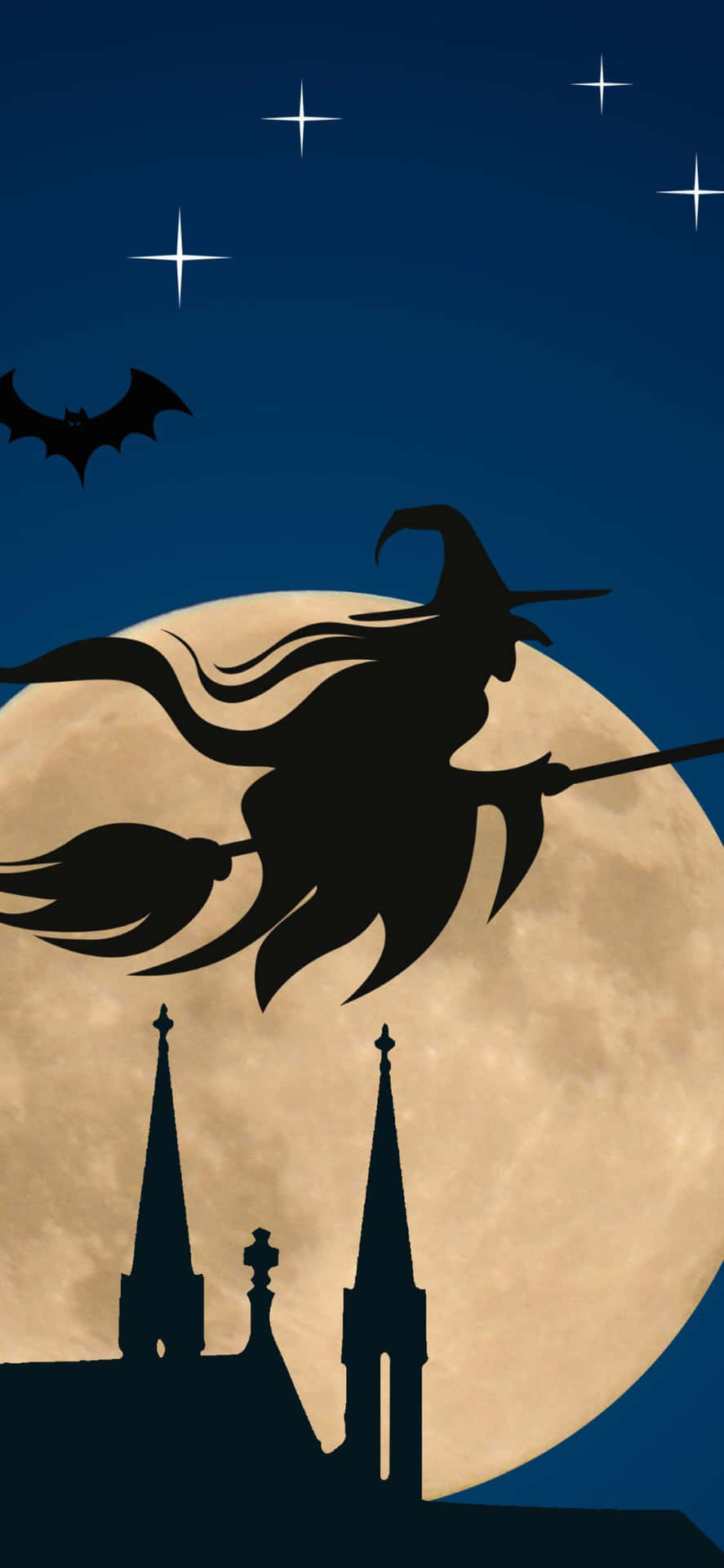 iPhone Halloween baggrund Flyvende heks i nattehimlen.
