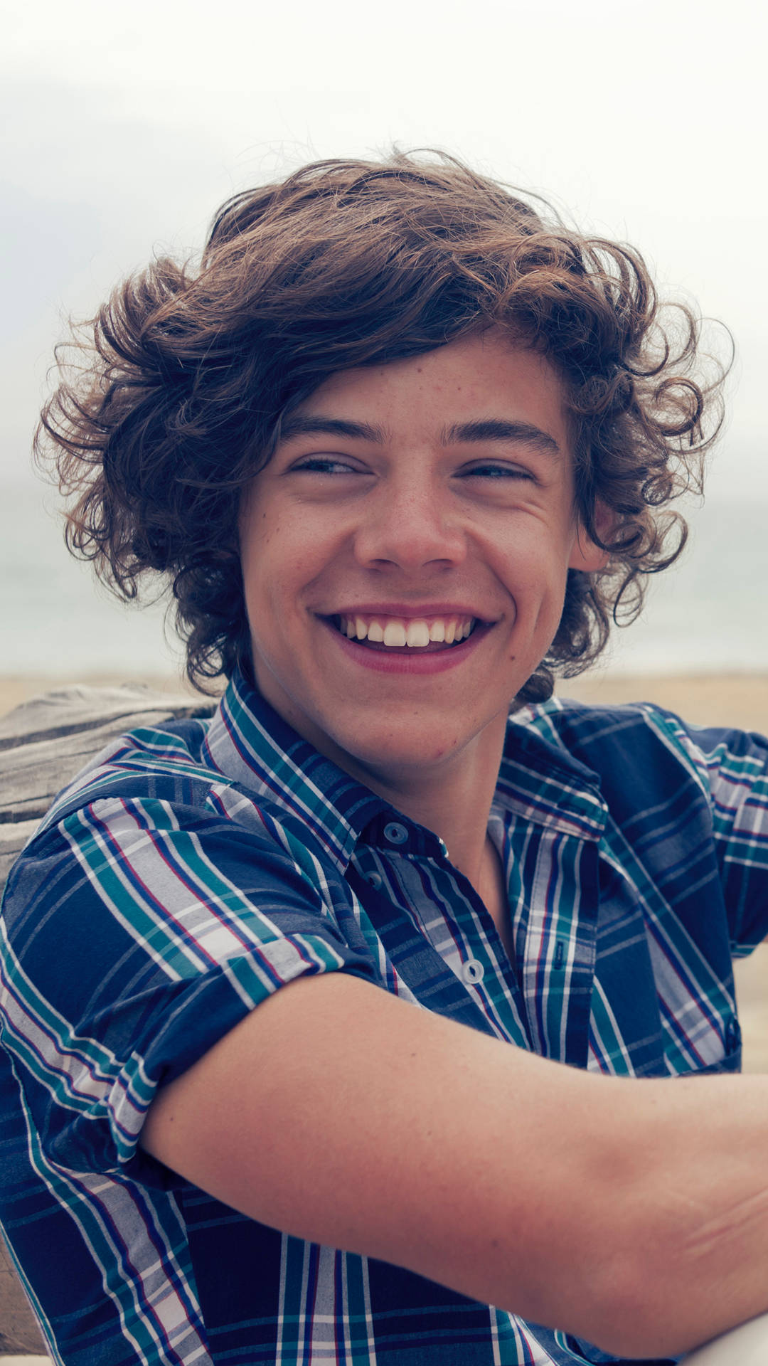 Iphone Harry Styles In Blue Plaid Wallpaper