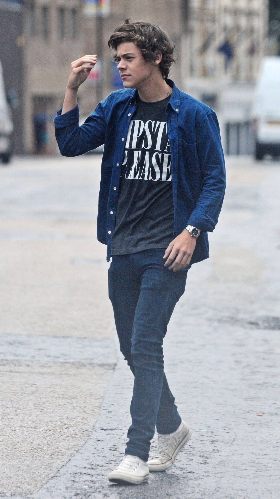 Iphone Harry Styles In A Blue Jacket Wallpaper