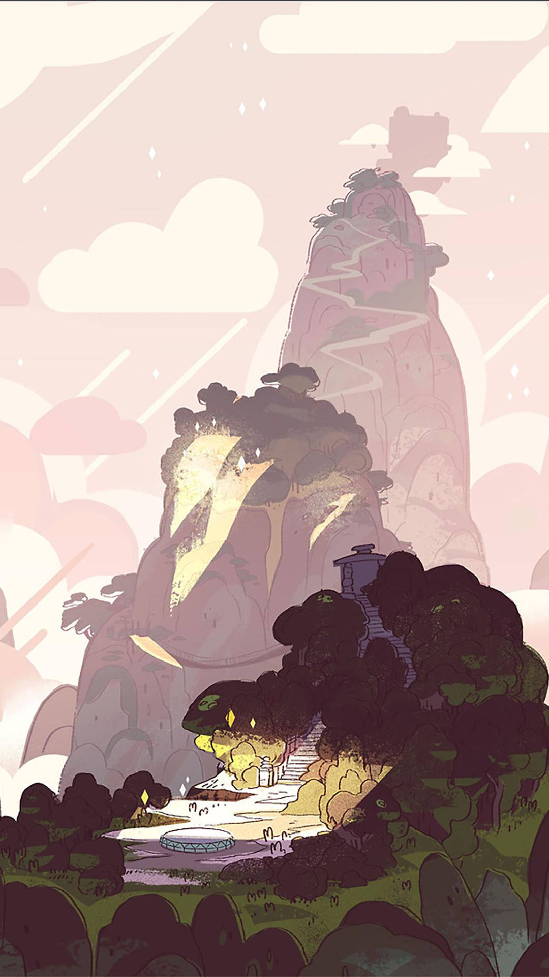 IPhone Pink Aesthetic Cartoon Mountains Wallpaper