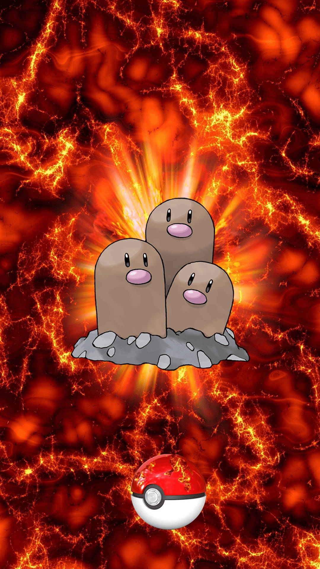Iphone Pokemon Dugtrio Fiery Red Background Wallpaper