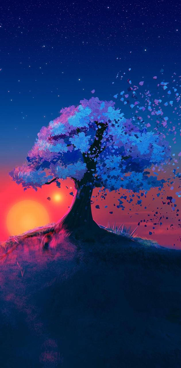 Iphone Stock Blue Tree Fantasy Art Wallpaper