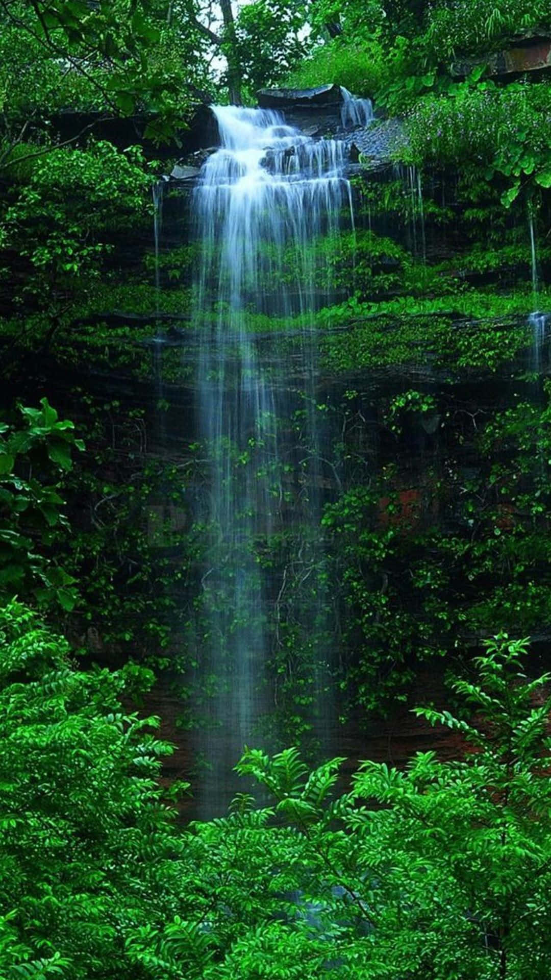 Rejuvenating Natural Waterfall from iPhone Perspective Wallpaper