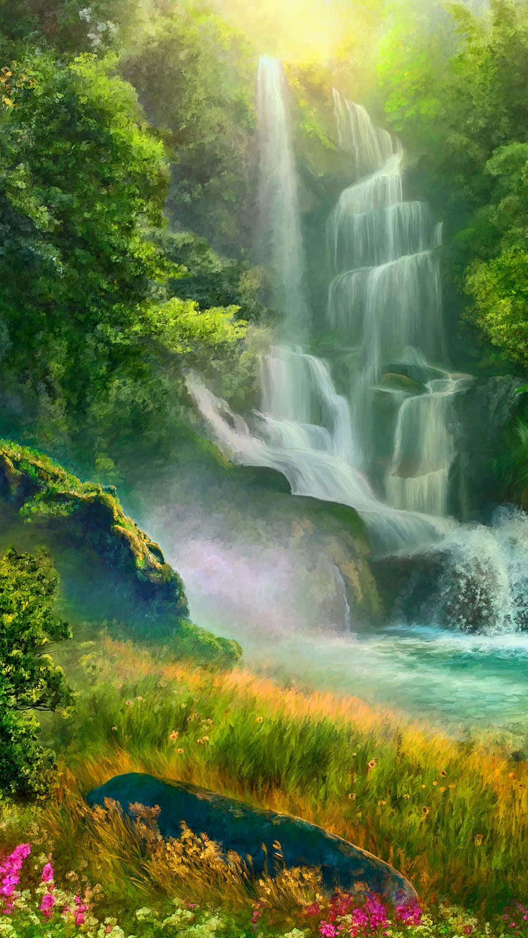 Erfrischensie Ihre Sinne Mit Einem Beruhigenden Blick Auf Einen Wasserfall Auf Dem Iphone. Wallpaper