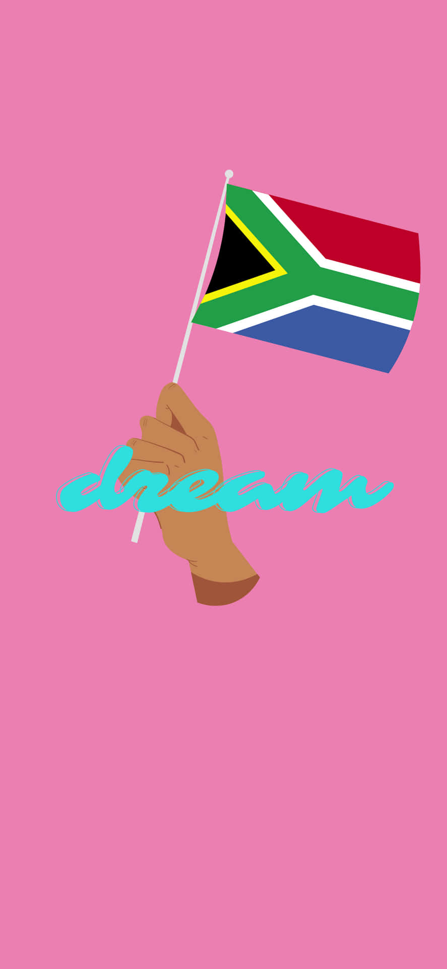 a hand holding a flag with the word south africa on it