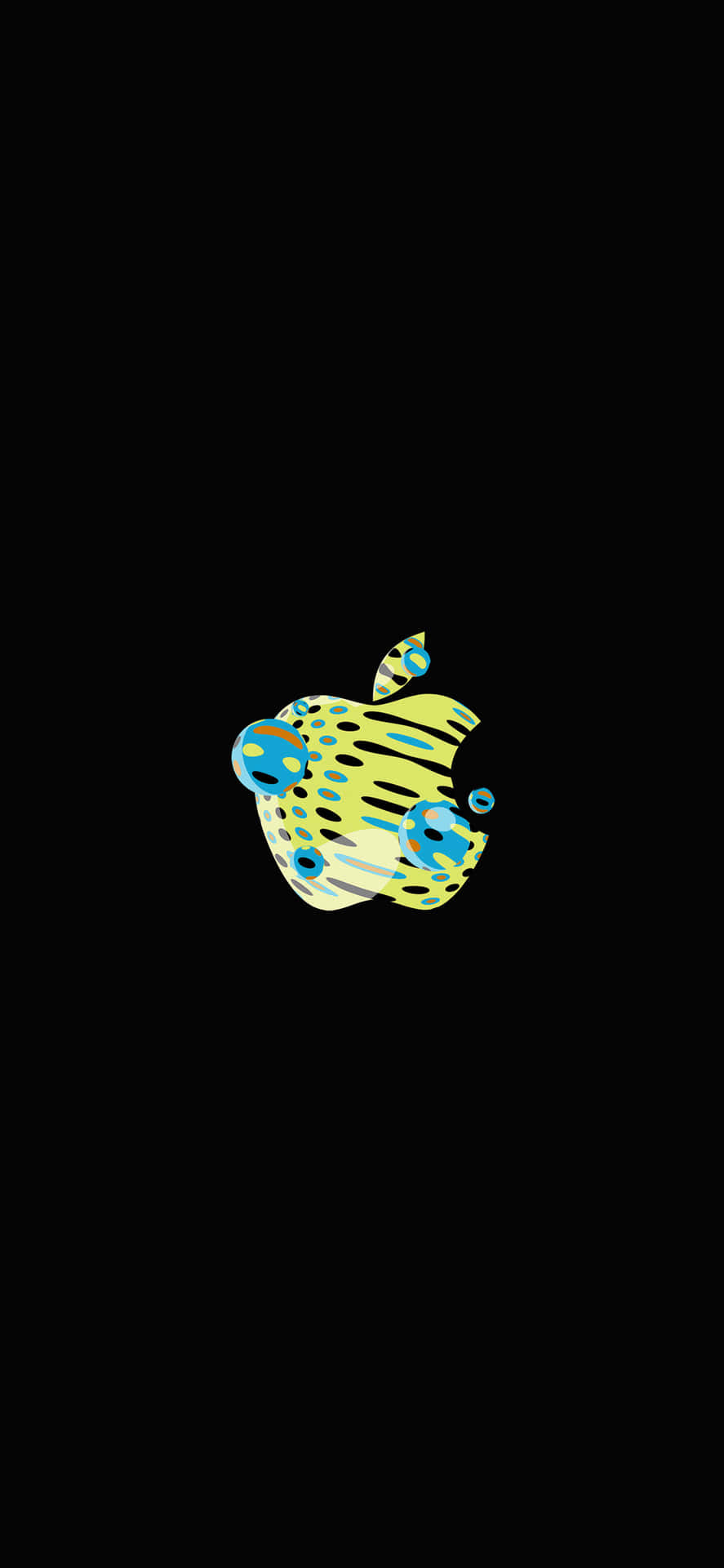 En sort baggrund med et gul og blåt Apple logo Wallpaper