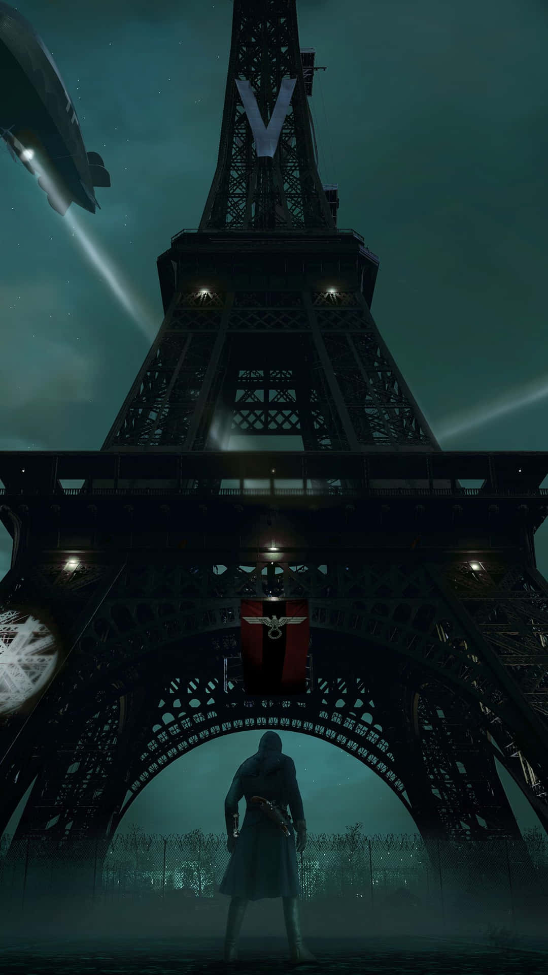 Iphonex Bakgrund Med Assassin's Creed Valhalla Och Eiffeltornet.