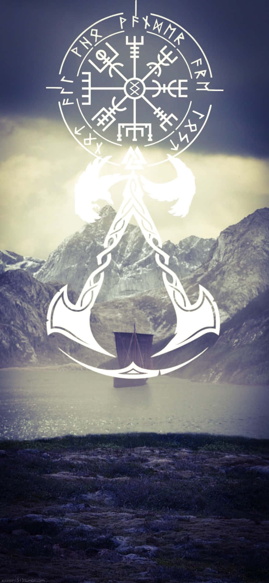 Iphonex Bakgrund Med Assassin's Creed Valhalla-logotypen.