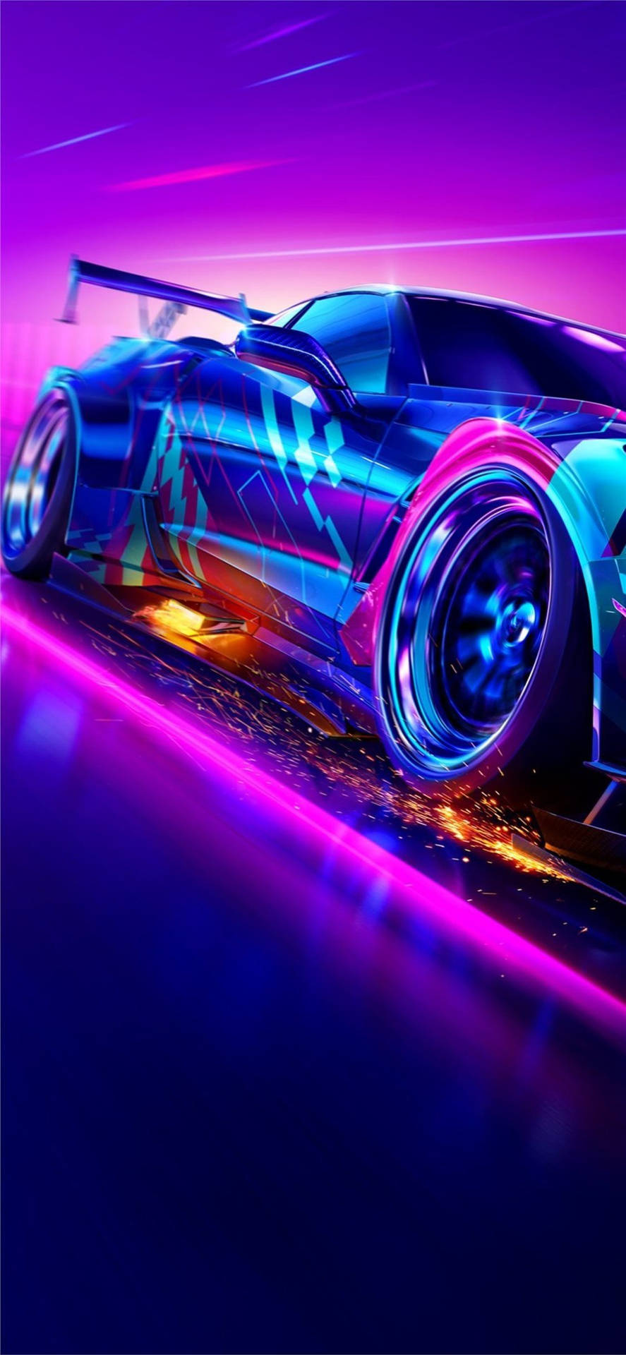Inspired Wallpaper: Neon Chevrolet Corvette inspireret baggrundsbillede til iPhone X. Wallpaper