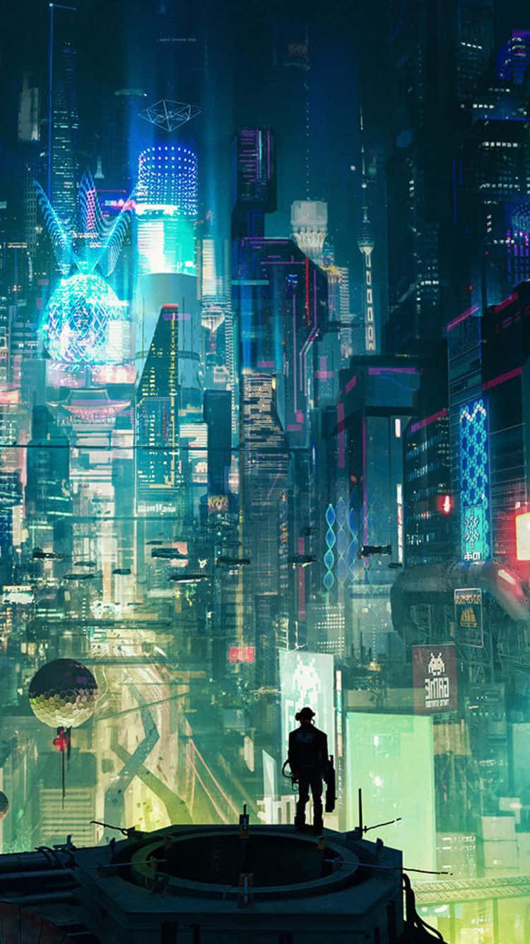 Sfondoiphone X Cyberpunk 2077, Città Notturna Con Luci Luminose