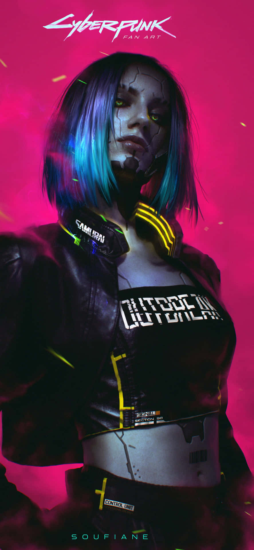 Iphone X Cyberpunk 2077 Baggrund Pige Med Blå Hår