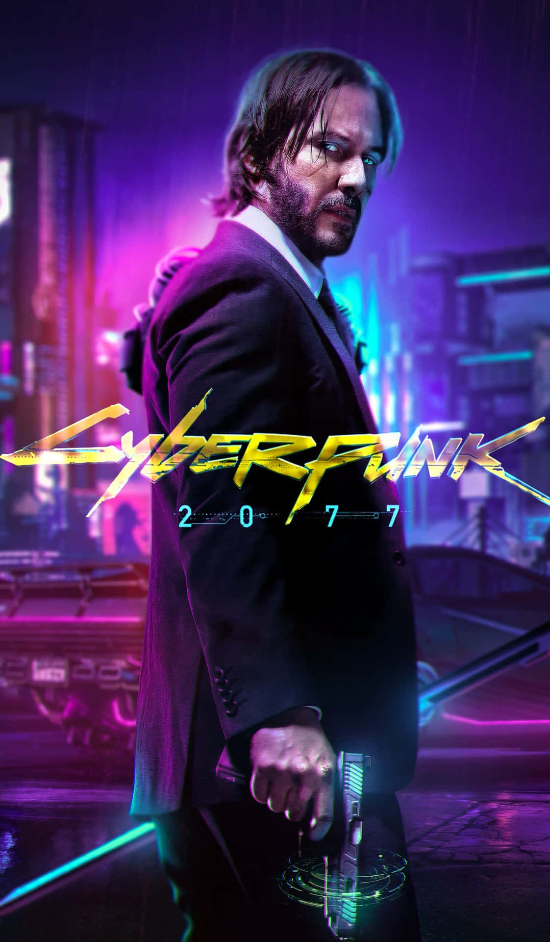 Fondode Pantalla De Cyberpunk 2077 Para Iphone X, Con Keanu Reeves Como Johnny Silverhand.