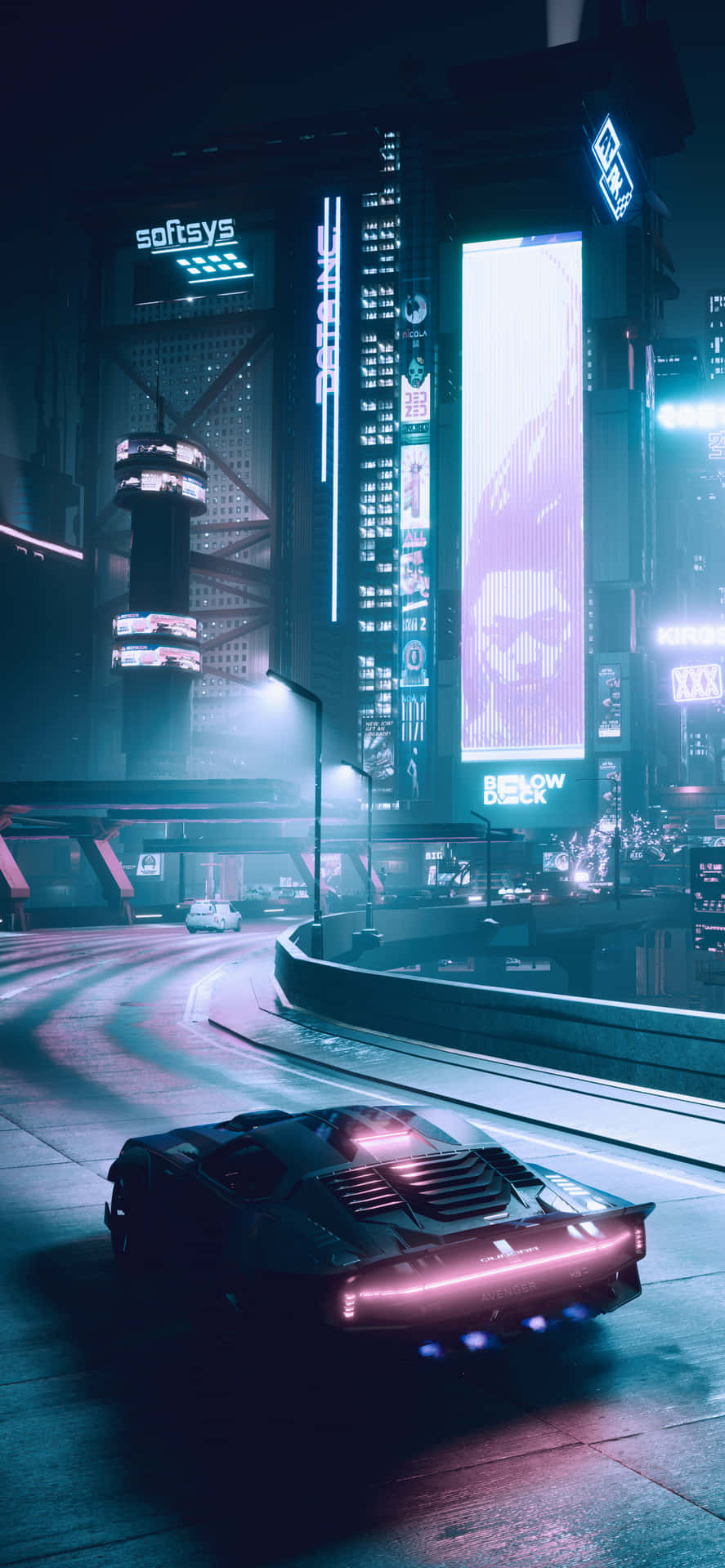Iphonex Cyberpunk 2077 Hintergrundbild - Auto Fährt Herum.