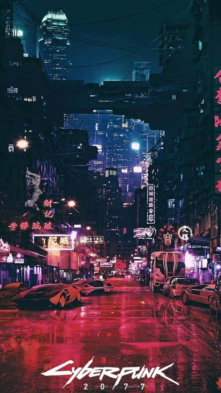 Iphonex Hintergrund Cyberpunk 2077 Neon Rote Straße.