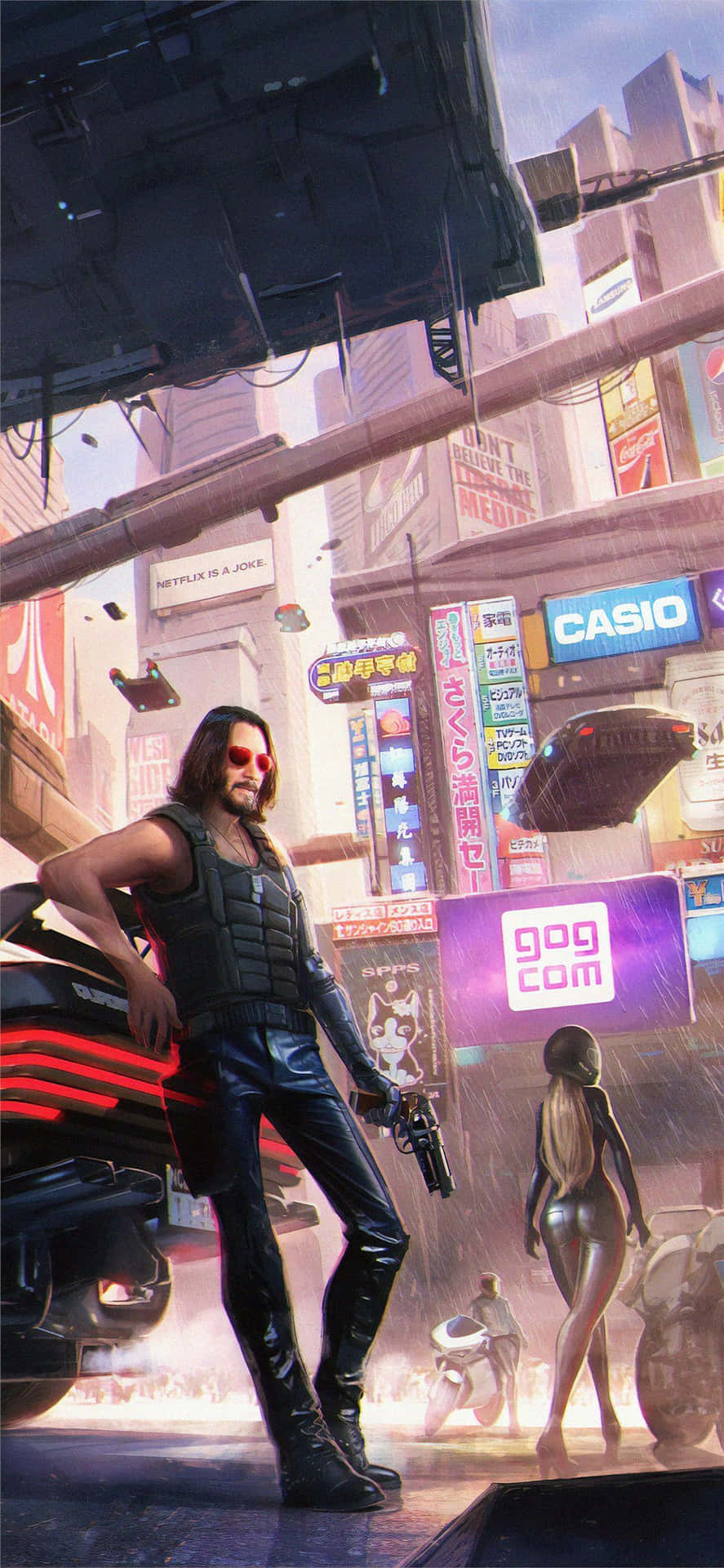 Iphonex Cyberpunk 2077 Hintergrund Johnny Silverhand Neben Seinem Auto