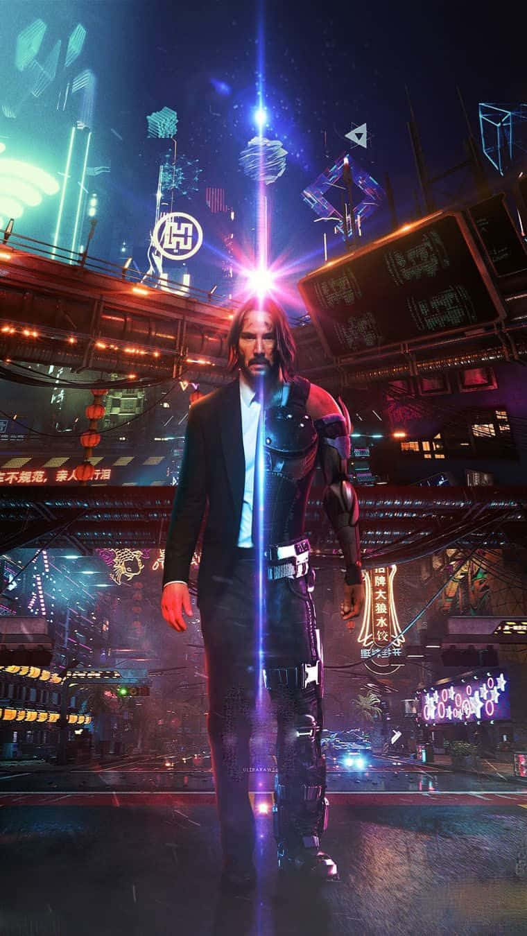 Iphonex Cyberpunk 2077 Bakgrund Med Cyborg Johnny Silverhand.