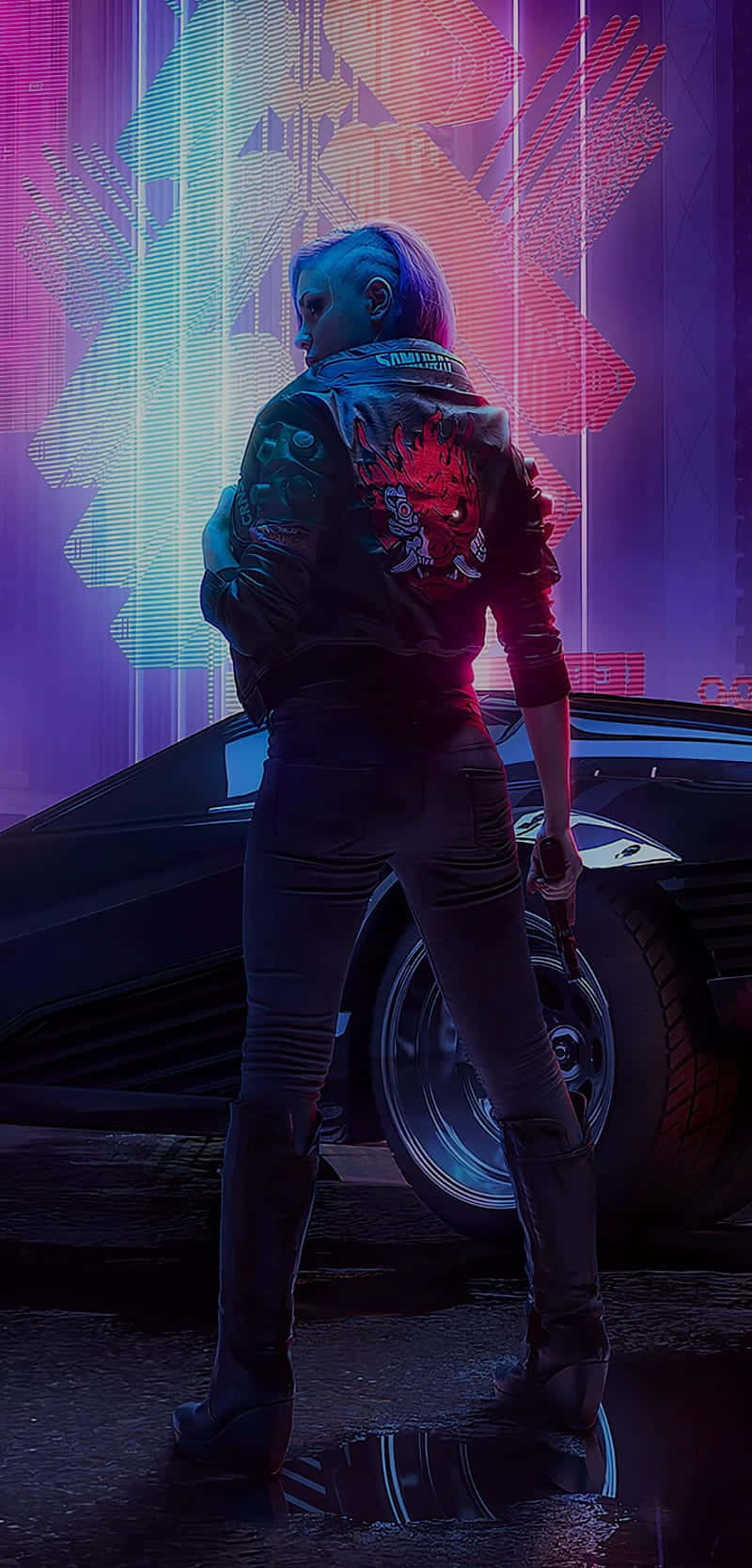 Iphonex Hintergrundbild Cyberpunk 2077 Judy Alvarez Mit Dem Rücken Zu Uns Gedreht.