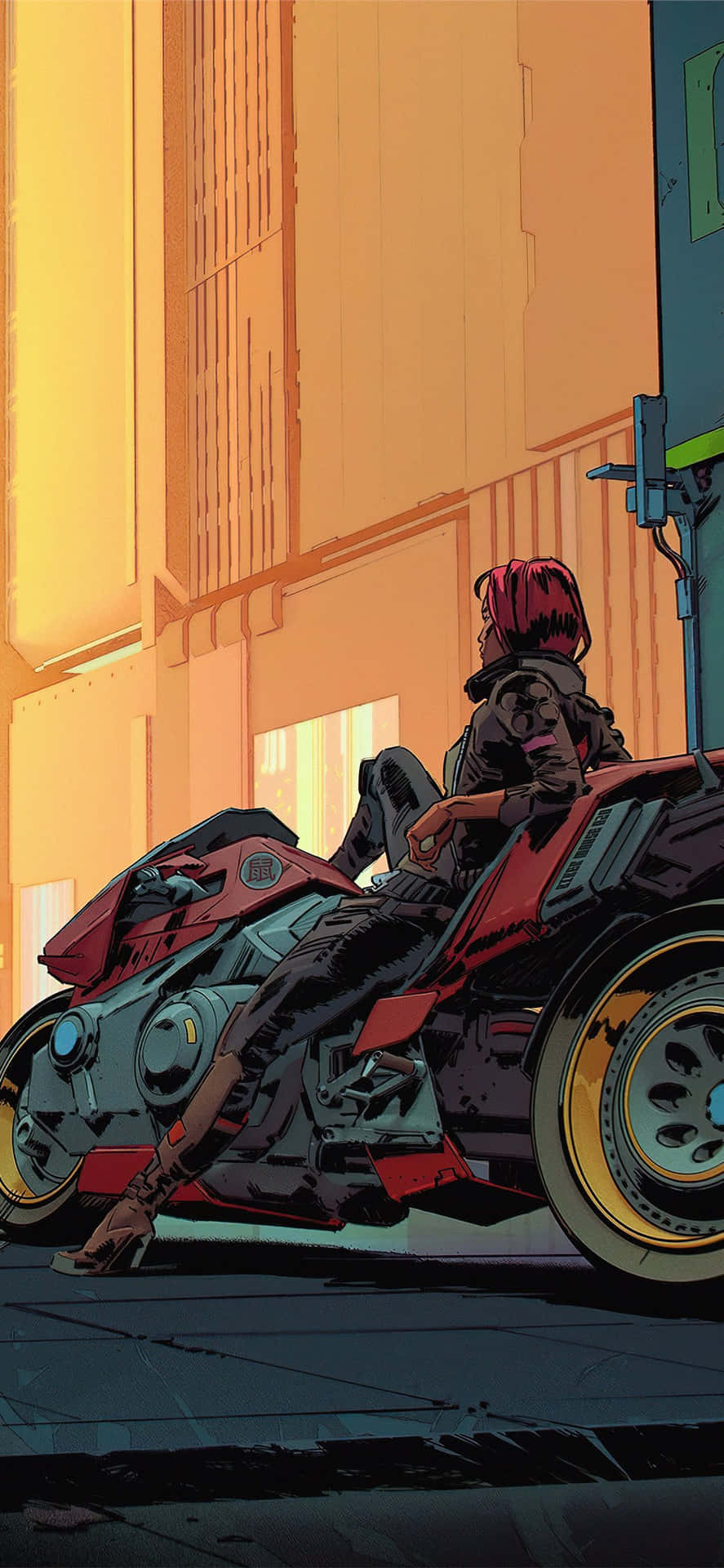Iphonex Hintergrundbild Von Cyberpunk 2077 - Frau Sitzt Auf Einem Motorrad.