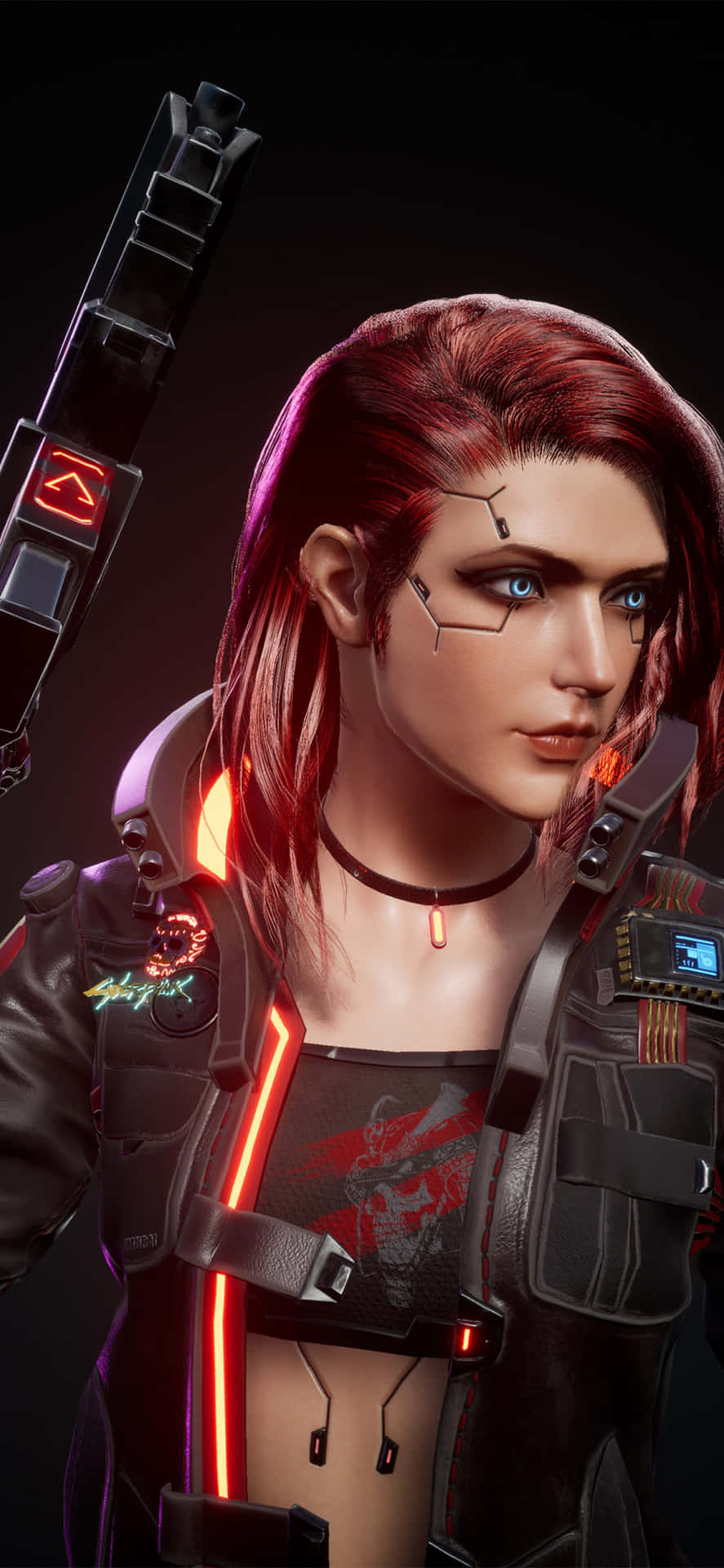 iPhone X Cyberpunk 2077 baggrund tilpasset tegn med rødt hår