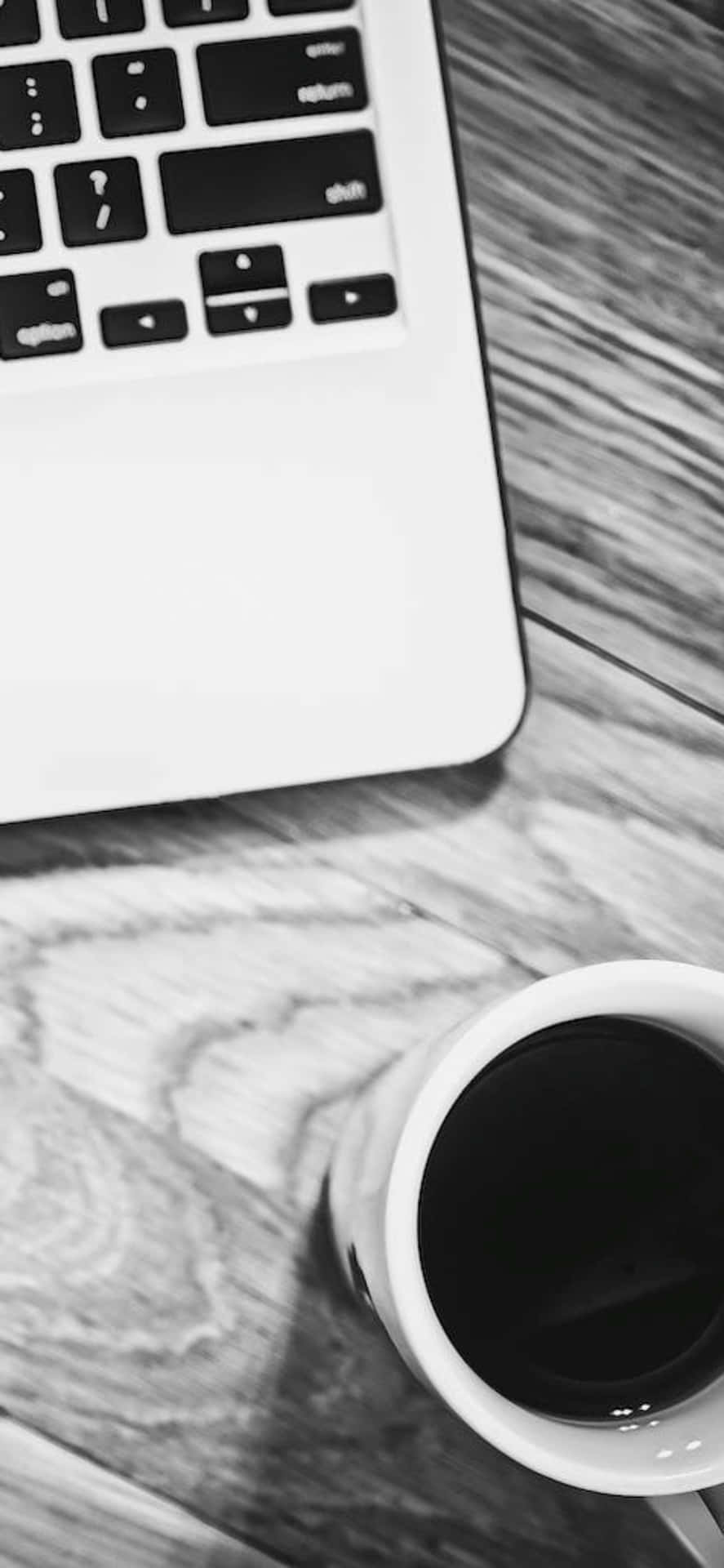 Iphone X Desk Background Black And White Photo With Cup Laptop
