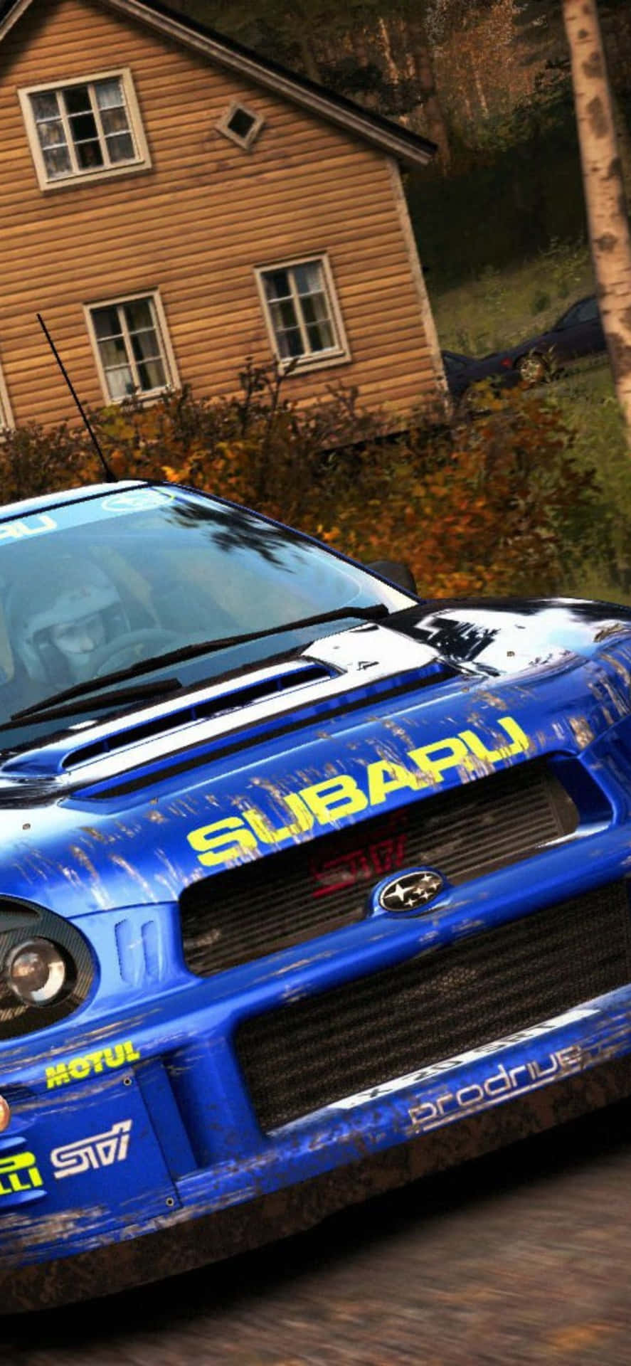 Enblå Subaru Wrx Rs3-bil Som Kör Längs En Väg