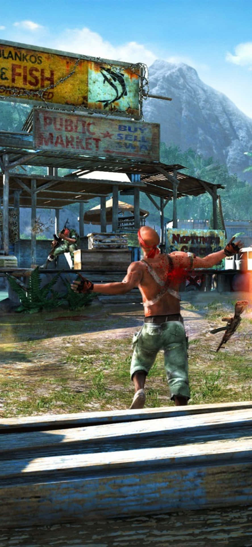 Iphonex Bakgrund Med Far Cry 3 Motiv Av En Man Som Skjuter Med Gevär.