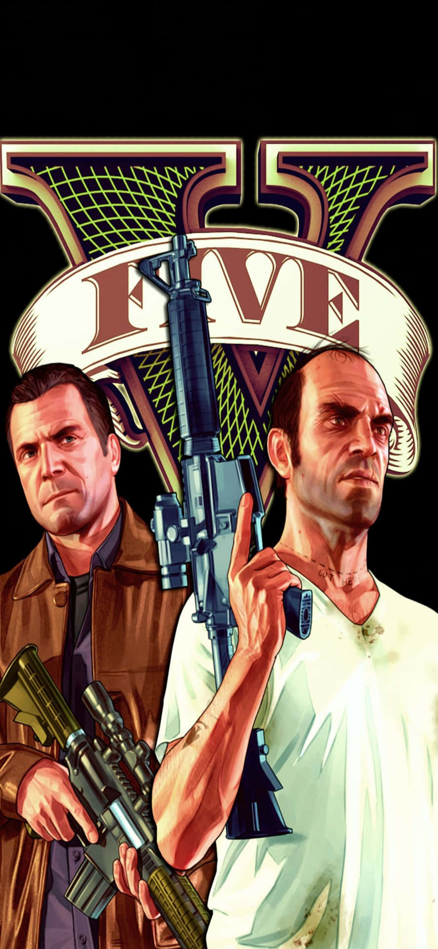 Iphonex Bakgrundsbild För Grand Theft Auto V Med Michael & Trevor.