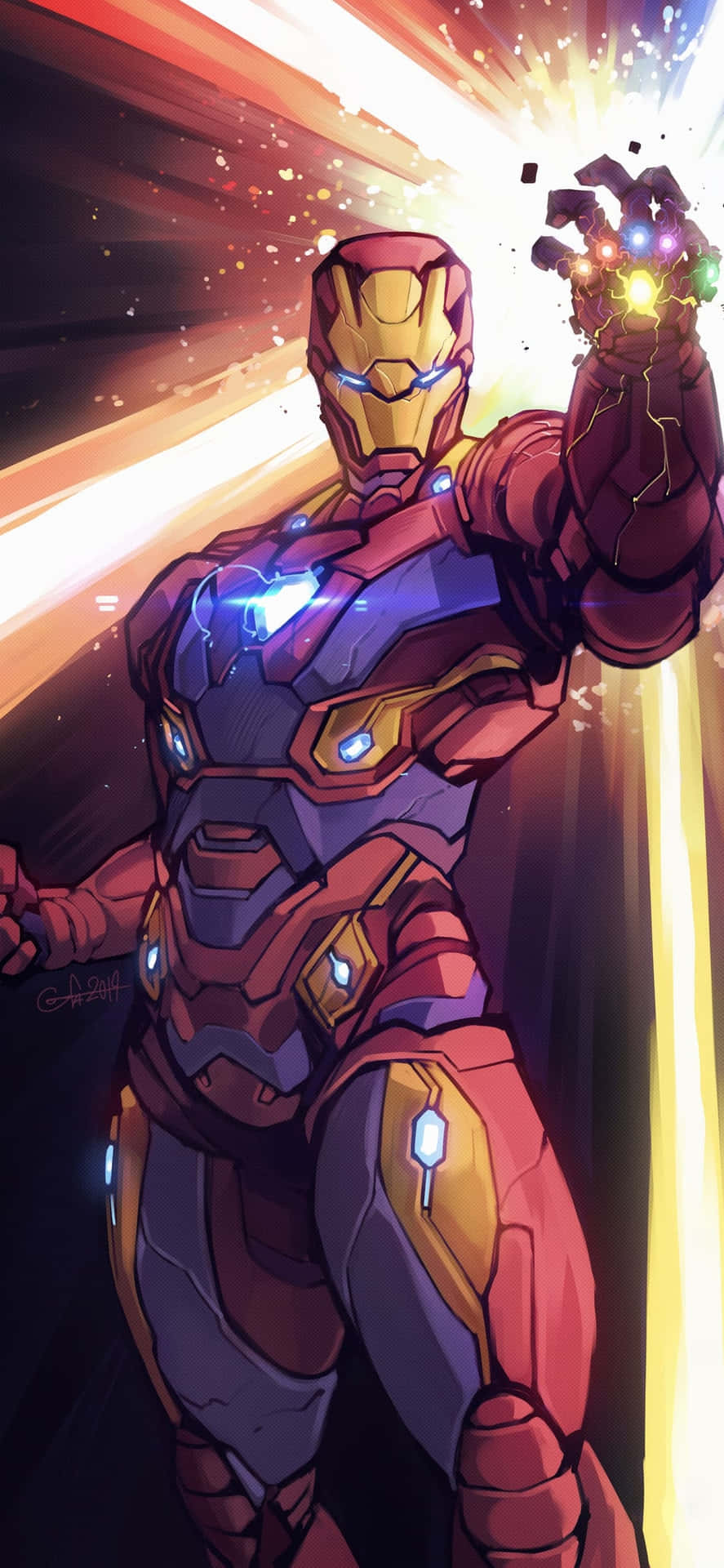 Baggrund til Iphone X Iron Man med Infinity Stones