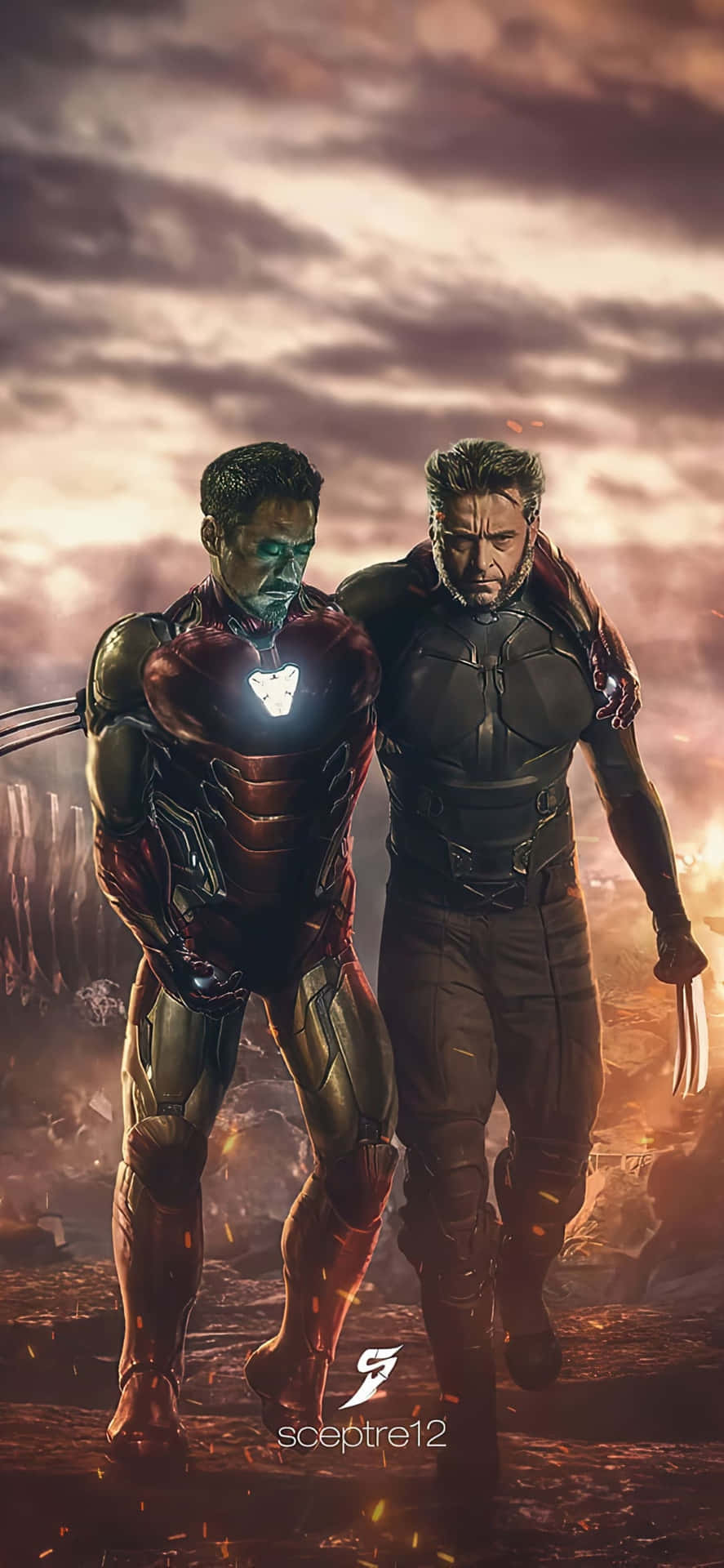 Sfondodi Iron Man Per Iphone X Con Iron Man E Wolverine.