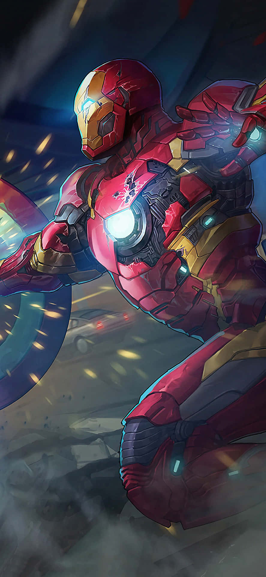 Sfondoiphone X Di Iron Man Con Disegno Fanart Di Suit Danneggiato.